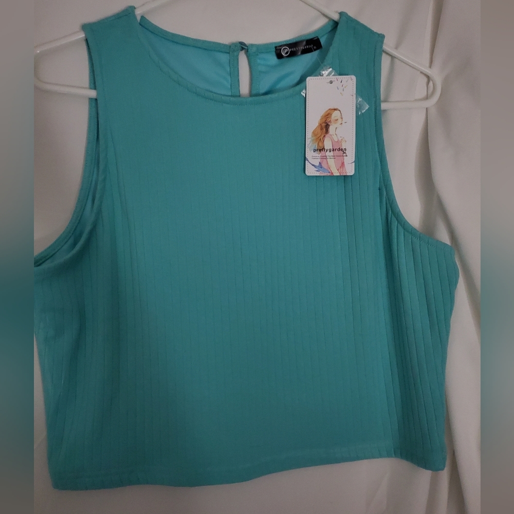 Women's Turquoise Sleeveless Crop Top